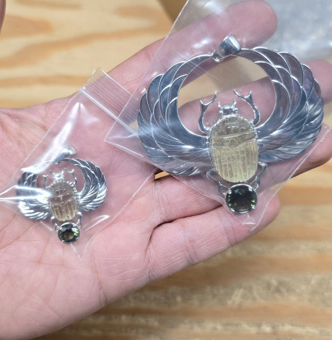 XL Libyan Desert Glass + Moldavite Scarab Pendant - InnerVision Crystals