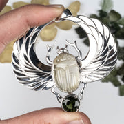 XL Libyan Desert Glass + Moldavite Scarab Pendant - InnerVision Crystals