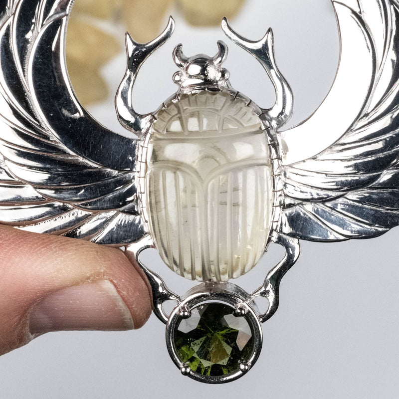 XL Libyan Desert Glass + Moldavite Scarab Pendant - InnerVision Crystals