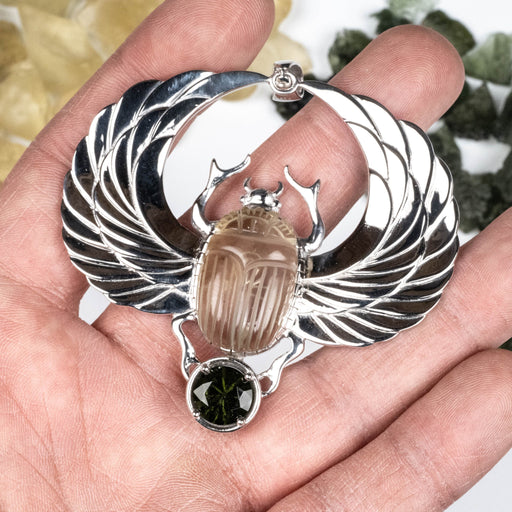XL Libyan Desert Glass + Moldavite Scarab Pendant Limited Edition - InnerVision Crystals