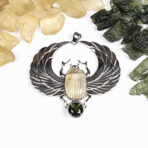 XL Libyan Desert Glass + Moldavite Scarab Pendant Limited Edition - InnerVision Crystals