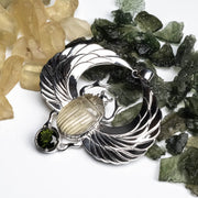 XL Libyan Desert Glass + Moldavite Scarab Pendant - InnerVision Crystals