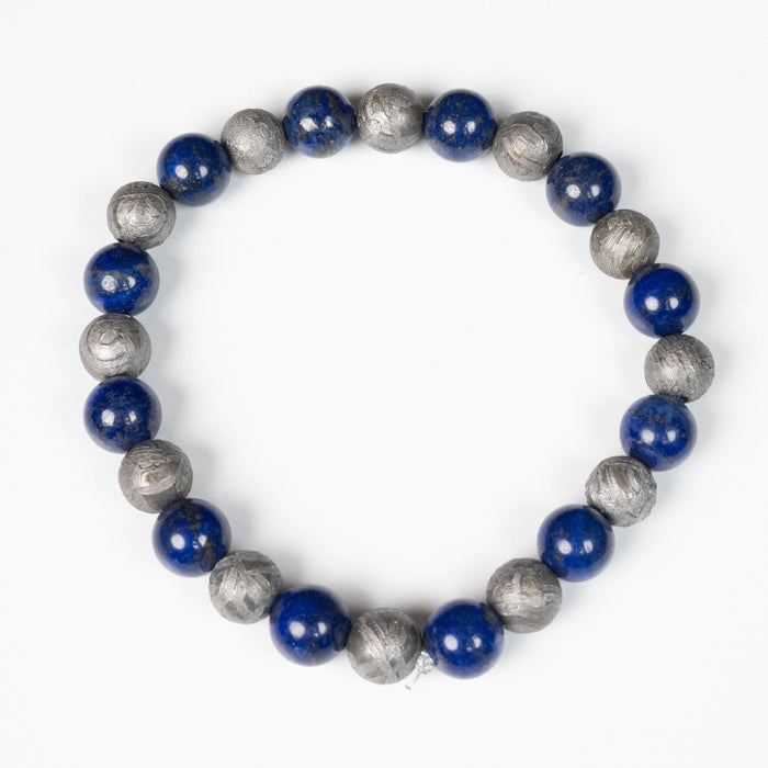Aletai Meteorite  + Lapis Lazuli 8mm Bead Bracelet 7"