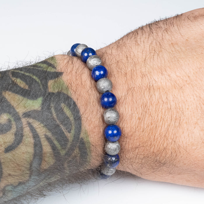 Aletai Meteorite  + Lapis Lazuli 8mm Bead Bracelet 7"