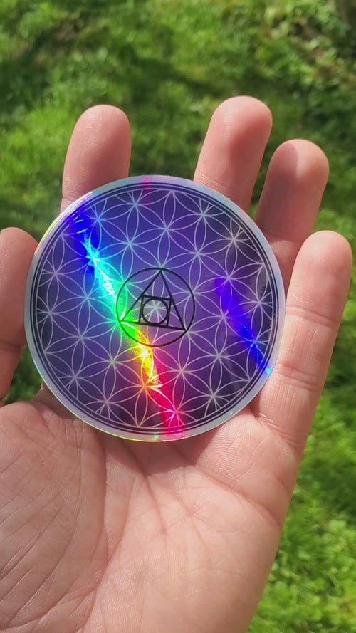 Alchemical Flower of Life Holographic Sticker 3" - InnerVision Crystals