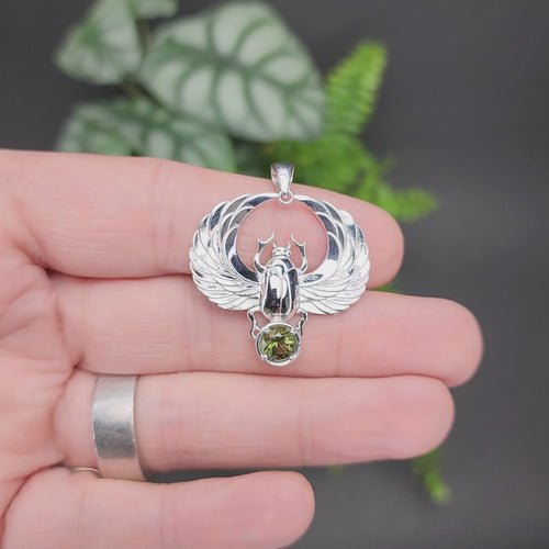 Scarab Pendant | Moldavite Gemstone .925 Silver - InnerVision Crystals