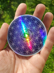 Alchemical Flower of Life Holographic Sticker 3" - InnerVision Crystals