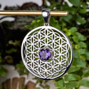 Flower of Life Pendant | Amethyst Gemstone .925 Silver - InnerVision Crystals