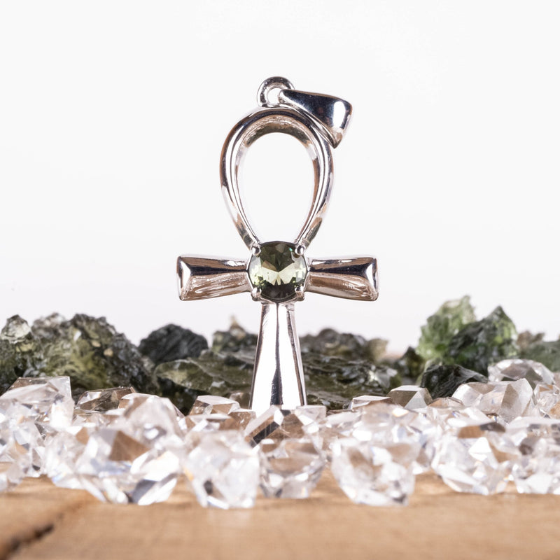 Ankh Pendant | Moldavite Gemstone .925 Silver - InnerVision Crystals