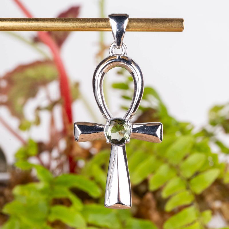 Ankh Pendant | Moldavite Gemstone .925 Silver - InnerVision Crystals
