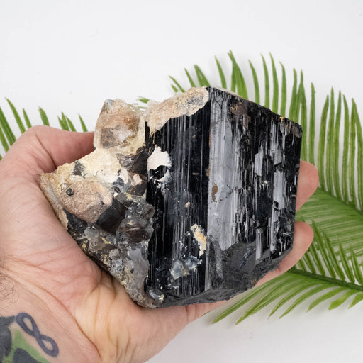 Black Tourmaline 1448 g / 3+ lbs 106x126mm + Hyalite Opal & Smoky Quartz - InnerVision Crystals