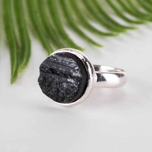 Black Tourmaline Ring 13mm Size 8 - InnerVision Crystals