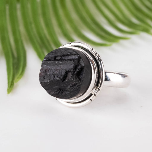 Black Tourmaline Ring 13mm Size 8.5 - InnerVision Crystals