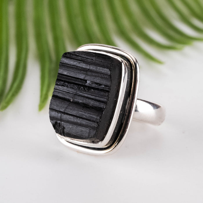 Black Tourmaline Ring 16x10mm Size 5 - InnerVision Crystals