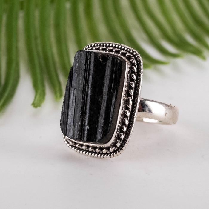Black Tourmaline Ring 16x11mm Size 8.5 - InnerVision Crystals