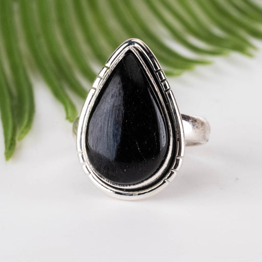 Black Tourmaline Ring 20x12mm Size 8 - InnerVision Crystals