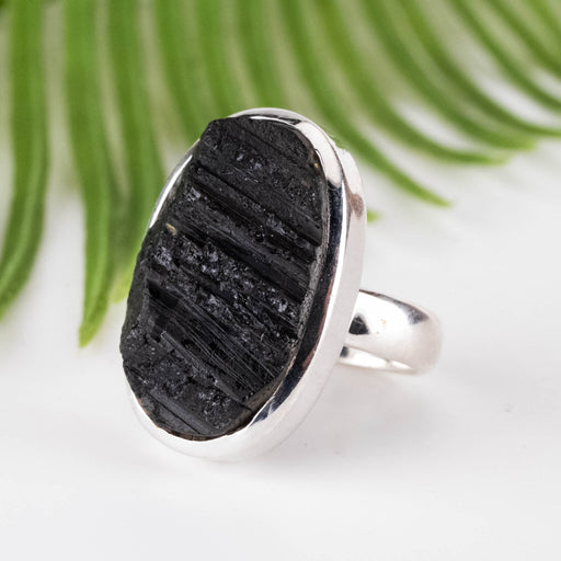 Black Tourmaline Ring 20x13mm Size 5 - InnerVision Crystals