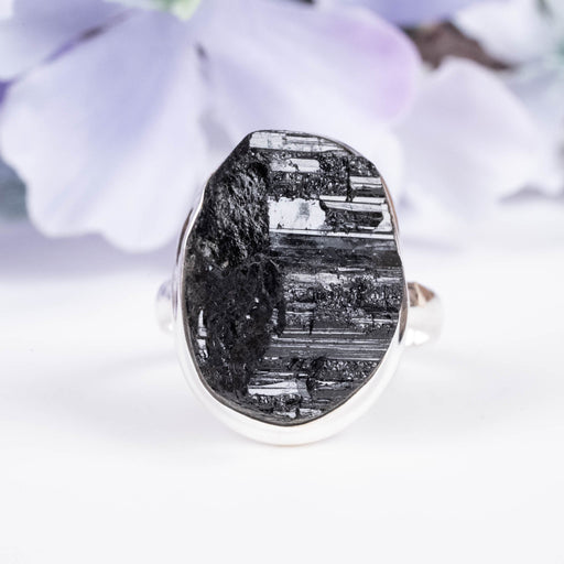 Black Tourmaline Ring 20x15mm Size 9 - InnerVision Crystals