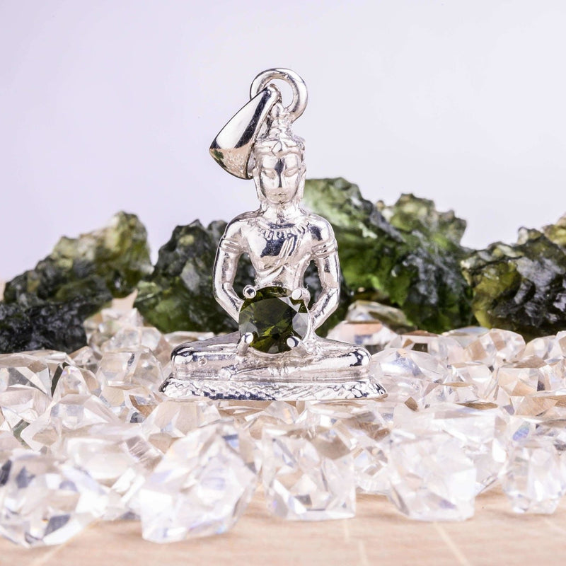 Buddha Pendant | Moldavite Gemstone .925 Silver - InnerVision Crystals