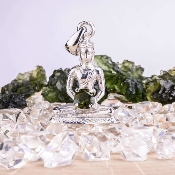 Buddha Pendant Silver | Moldavite Gemstone