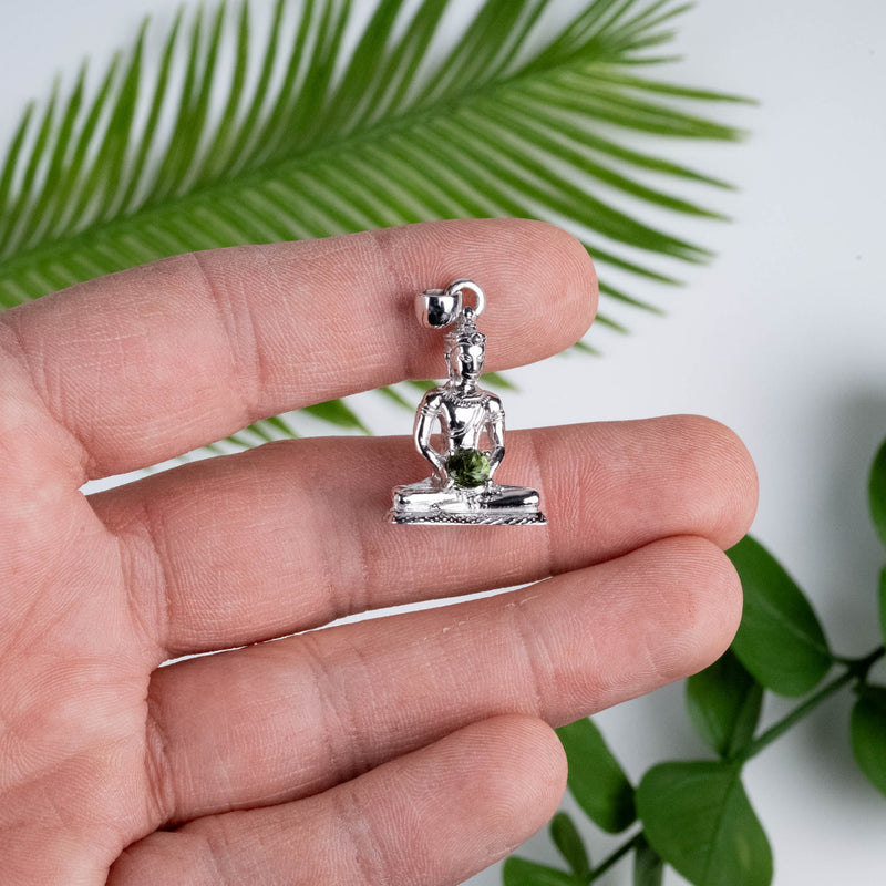 Buddha Pendant | Moldavite Gemstone .925 Silver - InnerVision Crystals