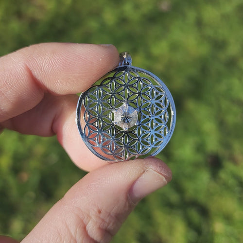 Flower of Life Pendant | Herkimer Diamond Quartz .925 Silver - InnerVision Crystals