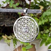 Flower of Life Pendant | Herkimer Diamond Quartz .925 Silver - InnerVision Crystals