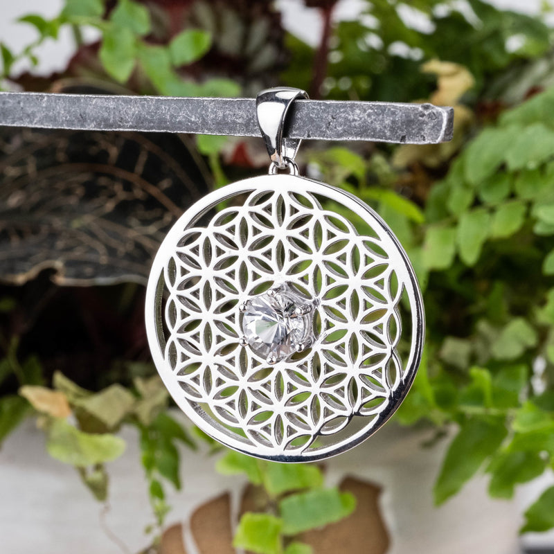 Flower of Life Pendant | Herkimer Diamond Quartz .925 Silver - InnerVision Crystals