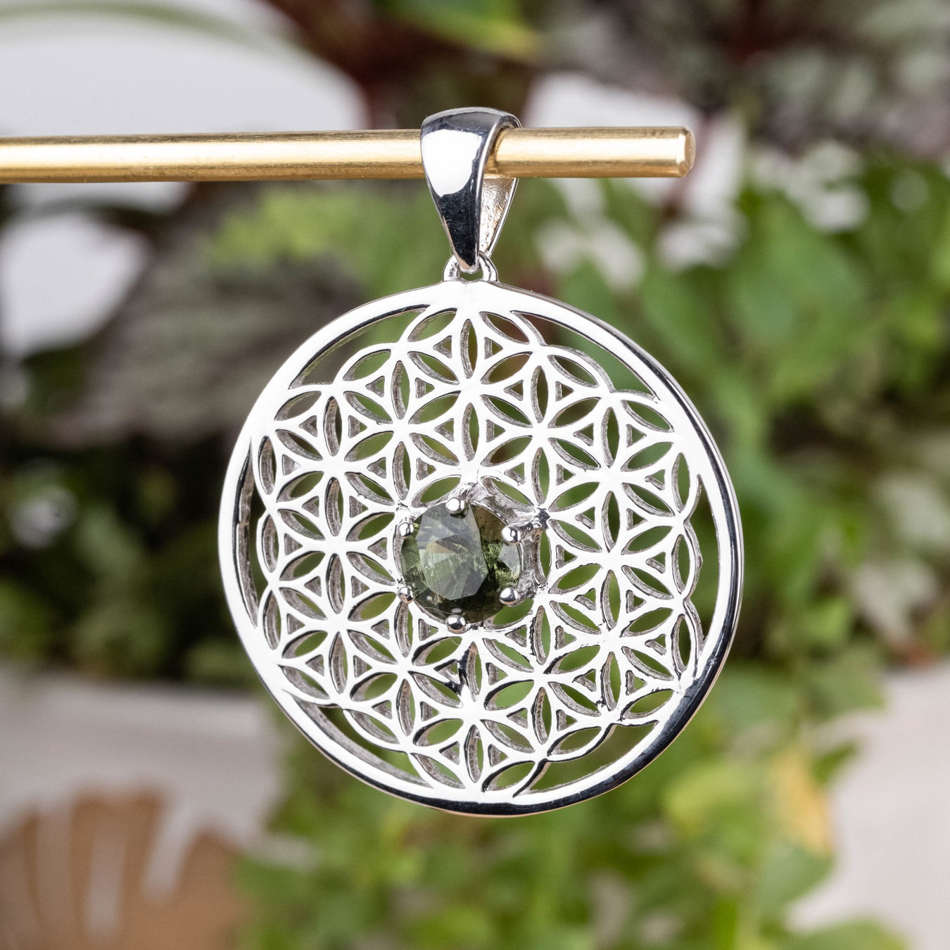 Flower of Life Pendant Silver | Moldavite Gemstone - InnerVision Crystals
