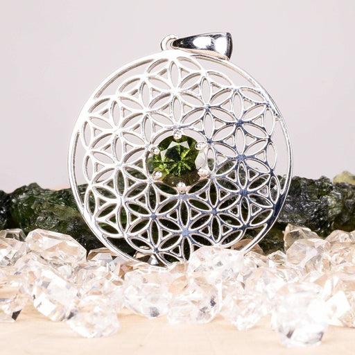 Flower of Life Pendant Silver | Moldavite Gemstone - InnerVision Crystals