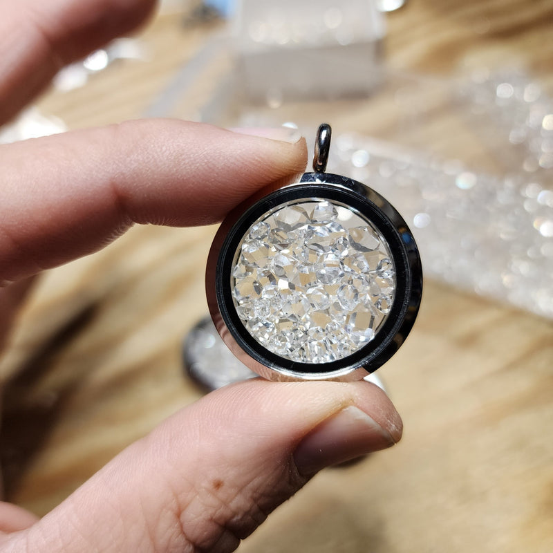 Herkimer Diamond Quartz Crystals Floating Locket Pedant STAINLESS STEEL 30mm - InnerVision Crystals