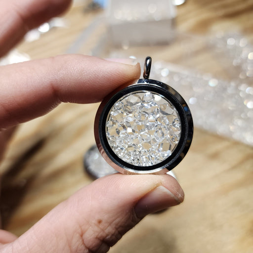 Herkimer Diamond Quartz Crystals 30mm Floating Locket Pedant STAINLESS STEEL - InnerVision Crystals