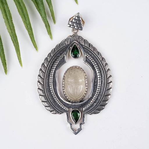 Libyan Desert Glass Scarab Pendant w/ Chrome Diopside - InnerVision Crystals