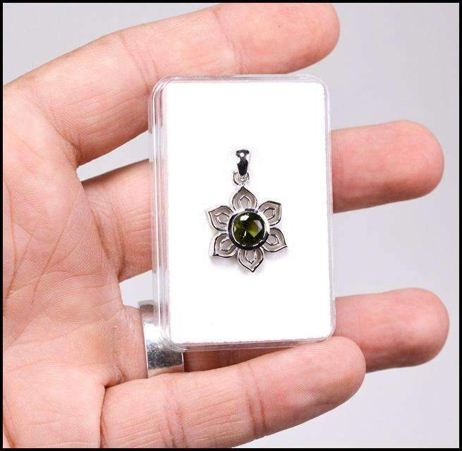 Lotus Pendant | Moldavite Gemstone .925 Silver - InnerVision Crystals