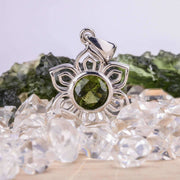 Lotus Pendant | Moldavite Gemstone .925 Silver - InnerVision Crystals
