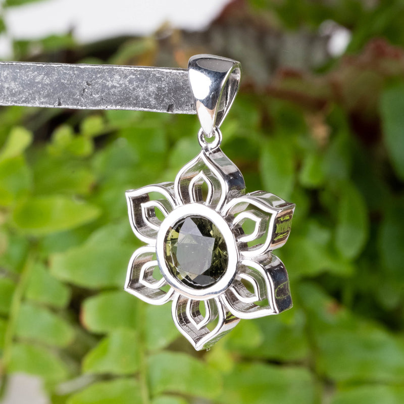 Lotus Pendant | Moldavite Gemstone .925 Silver - InnerVision Crystals