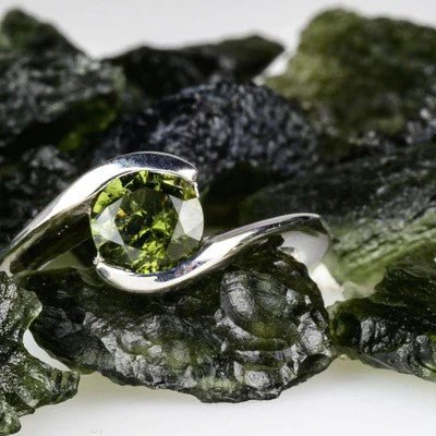 Moldavite Gemstone Solitaire Ring .925 Silver - InnerVision Crystals