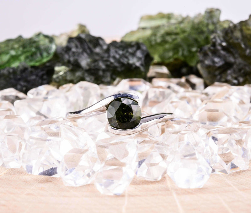 Moldavite Gemstone Solitaire Ring .925 Silver - InnerVision Crystals