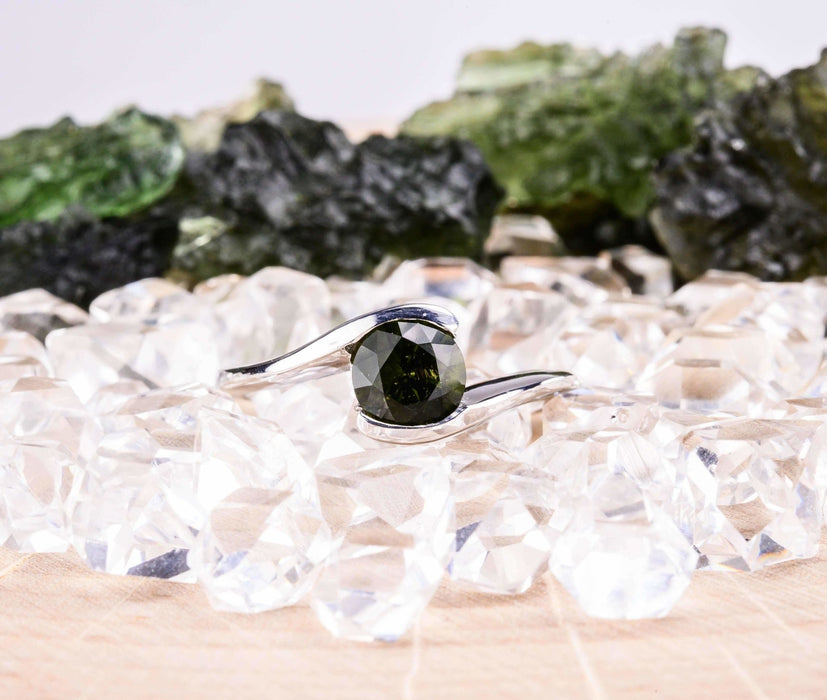 Moldavite 6mm Gemstone Solitaire Ring - InnerVision Crystals