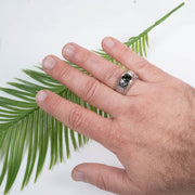 Moldavite Gemstone Mens Sunflower Ring .925 Silver - InnerVision Crystals