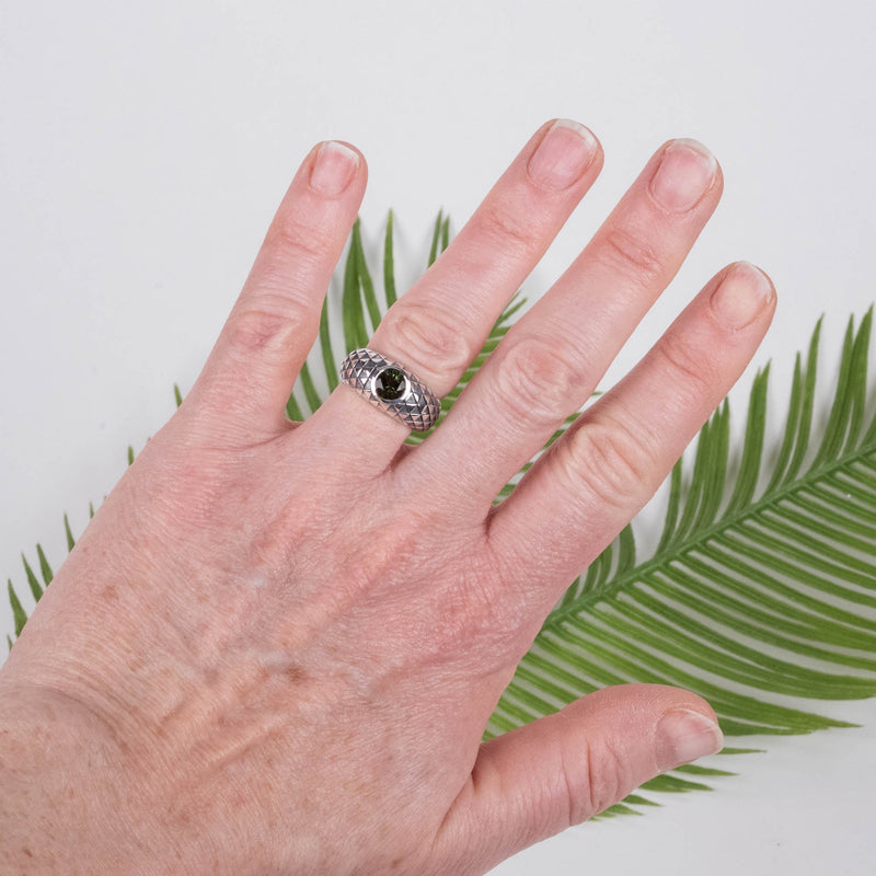 Moldavite Gemstone Women's Sunflower Ring .925 Silver - InnerVision Crystals