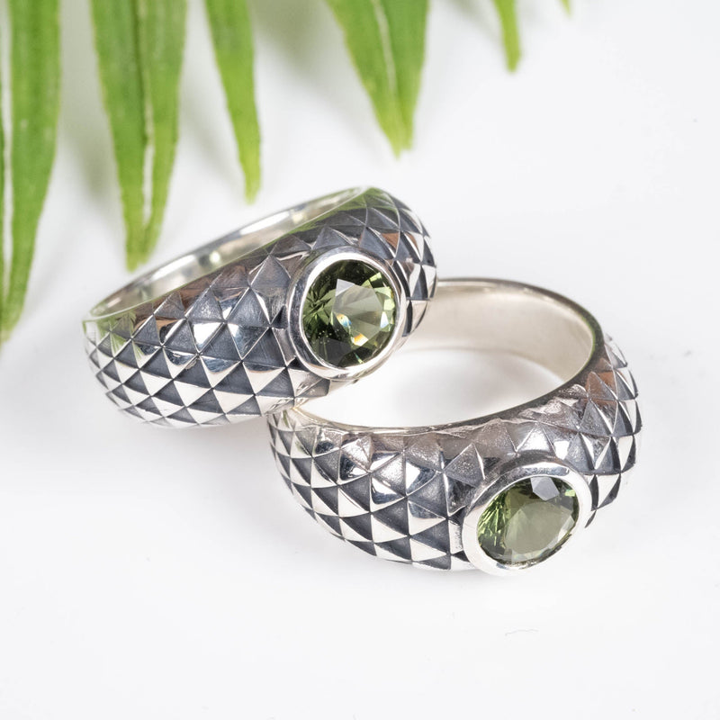 Moldavite Gemstone Women's Sunflower Ring .925 Silver - InnerVision Crystals