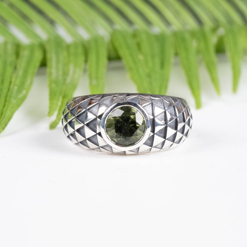 Moldavite Gemstone Women's Sunflower Ring .925 Silver - InnerVision Crystals