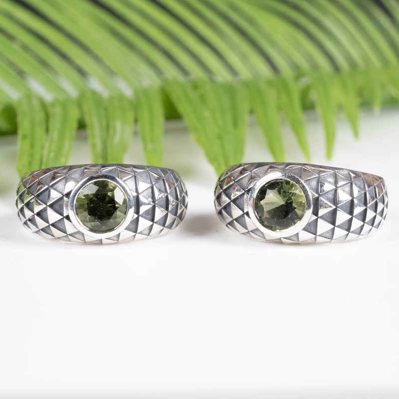 Moldavite Gemstone Women's Sunflower Ring .925 Silver - InnerVision Crystals