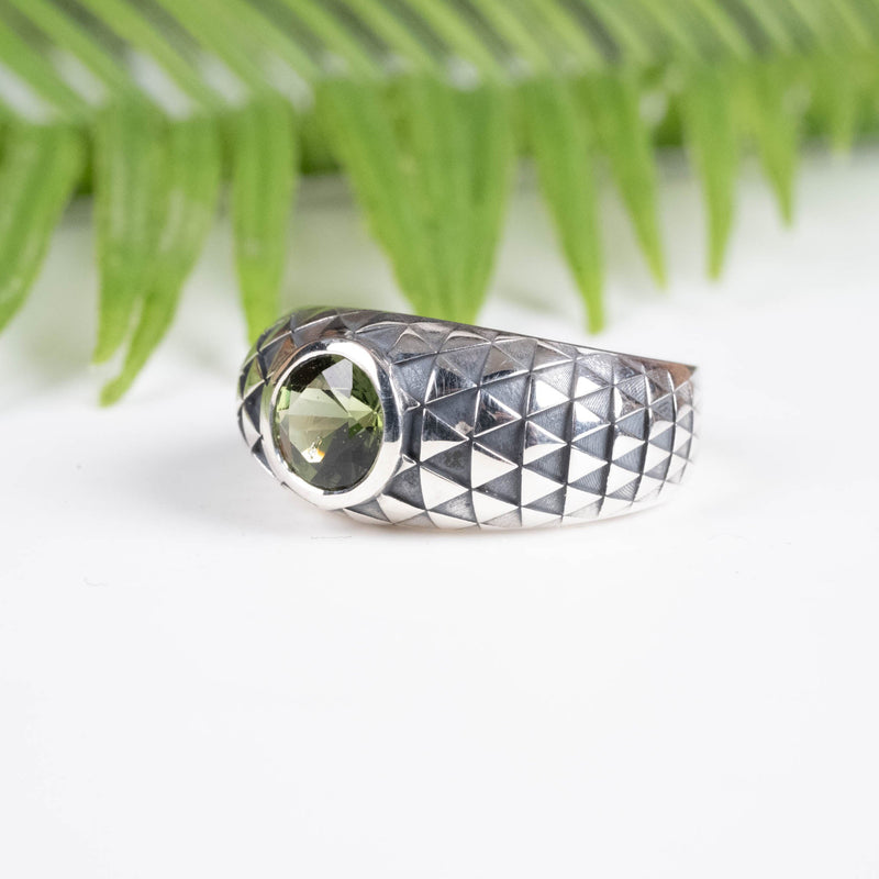 Moldavite Gemstone Women's Sunflower Ring .925 Silver - InnerVision Crystals