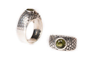Moldavite Gemstone Mens Sunflower Ring .925 Silver - InnerVision Crystals