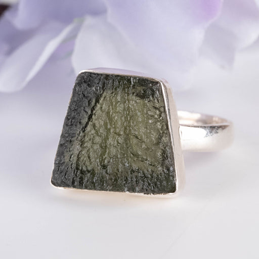 Moldavite Ring 16x14mm Size 8.5 - InnerVision Crystals