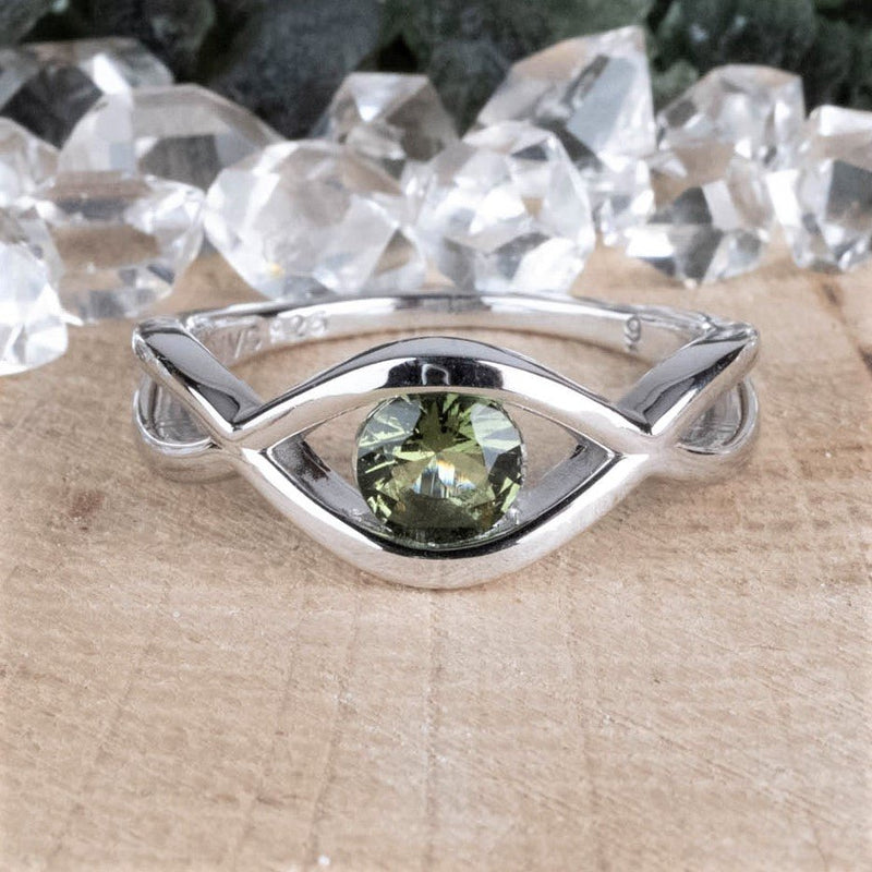Moldavite Gemstone Eye Ring .925 Silver - InnerVision Crystals