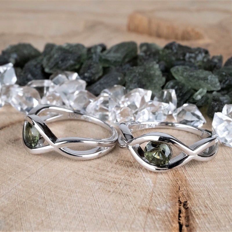 Moldavite Gemstone Eye Ring .925 Silver - InnerVision Crystals