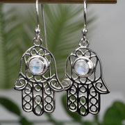 Moonstone Hamsa Hand 5mm Earrings .925 Silver - InnerVision Crystals